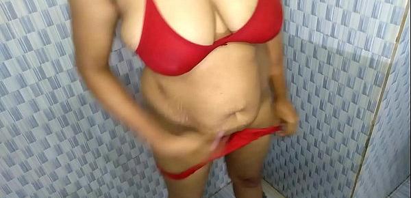  Indian Bhabhi Fucked In Red Bra Penty By Devar In Bathroom Sex